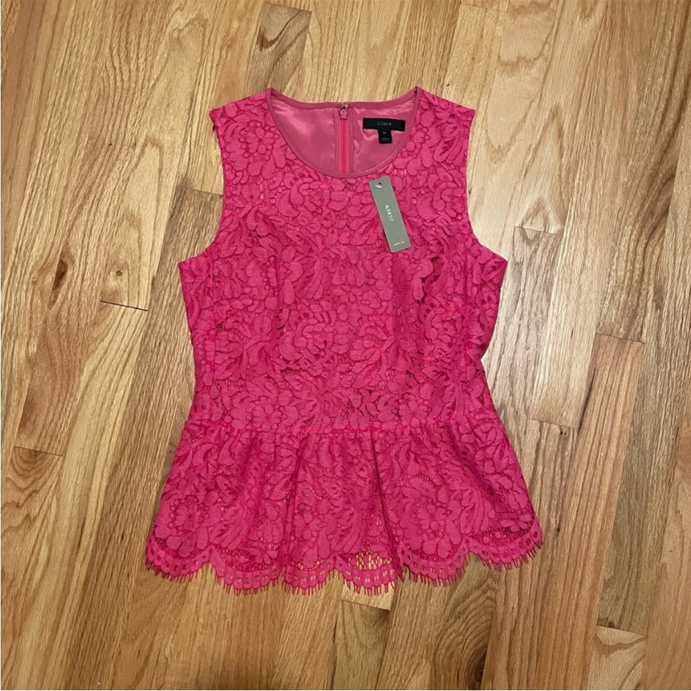 J. Crew Vibrant Pink Lace Peplum Blouse nwt size 6